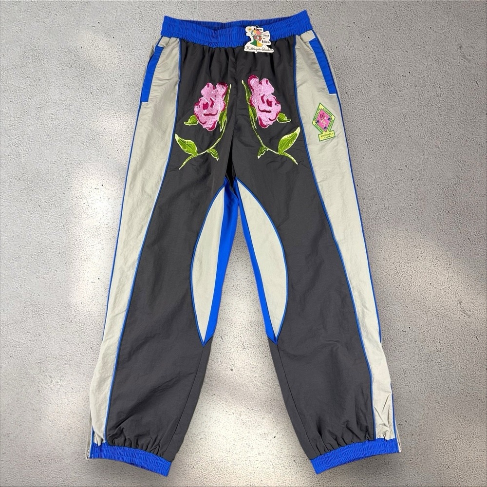 KIDSUPER BROOKLYN BOTANICS NYLON TRACKSUIT‎ BOTTOMS BROWN/BLUE SZ S NWT
